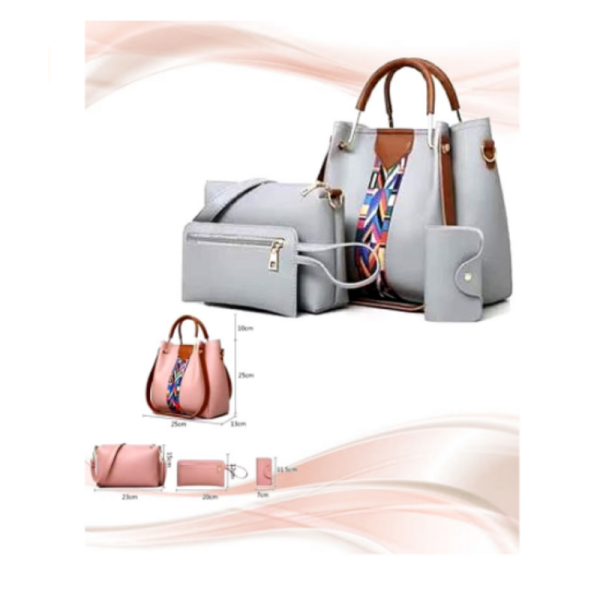 Stylish Grey Leather Handbag 4pcs Set