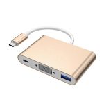 Type C To 1080p VGA+USB 3.0+Type-C Adapter - Gold
