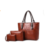 Stylish Brown Leather Handbag Set of 3