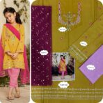 3 Pcs Girl's Lawn Embroidered Unstitched Suit - Image 2