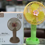 Big Size Chargeable Flower Hand Fan With Stand | 3 Speed Modes